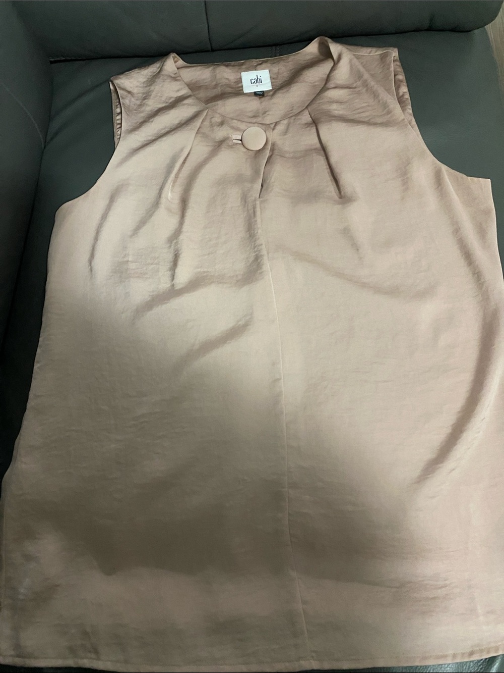 CAbi Blush Taupe Sleeveless Shell with Button Detail